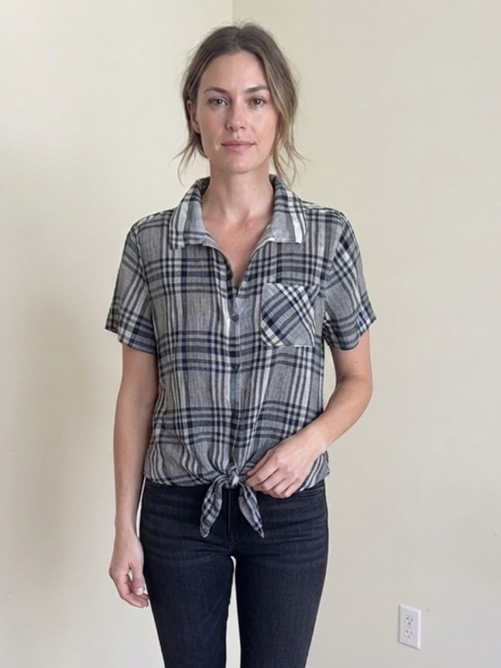 Lucky Brand Women’s Plaid Tie-Front Button-Down Shirt – NWT – Size Medium